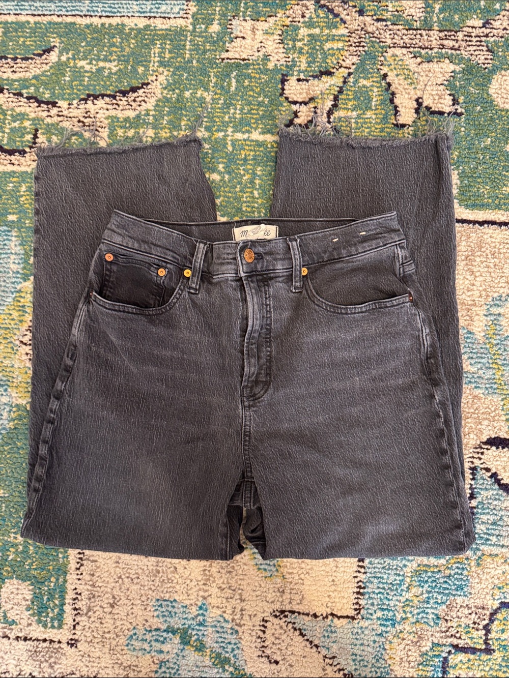 Madewell perfect vintage wide leg cropped faded black jeans 28